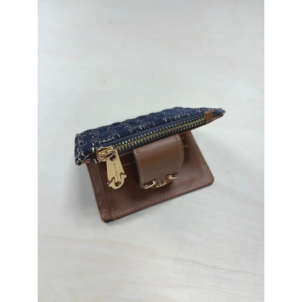 True Religion Denim Crossbody Bag‎ and Wallet Set Blue Tan Horseshoe Logo NWT